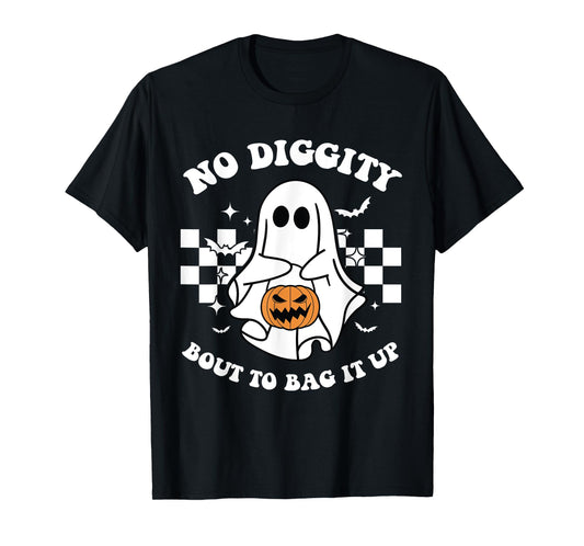 No Diggity Bout to Bag It Up Cute Ghost Halloween Kids Candy T-Shirt