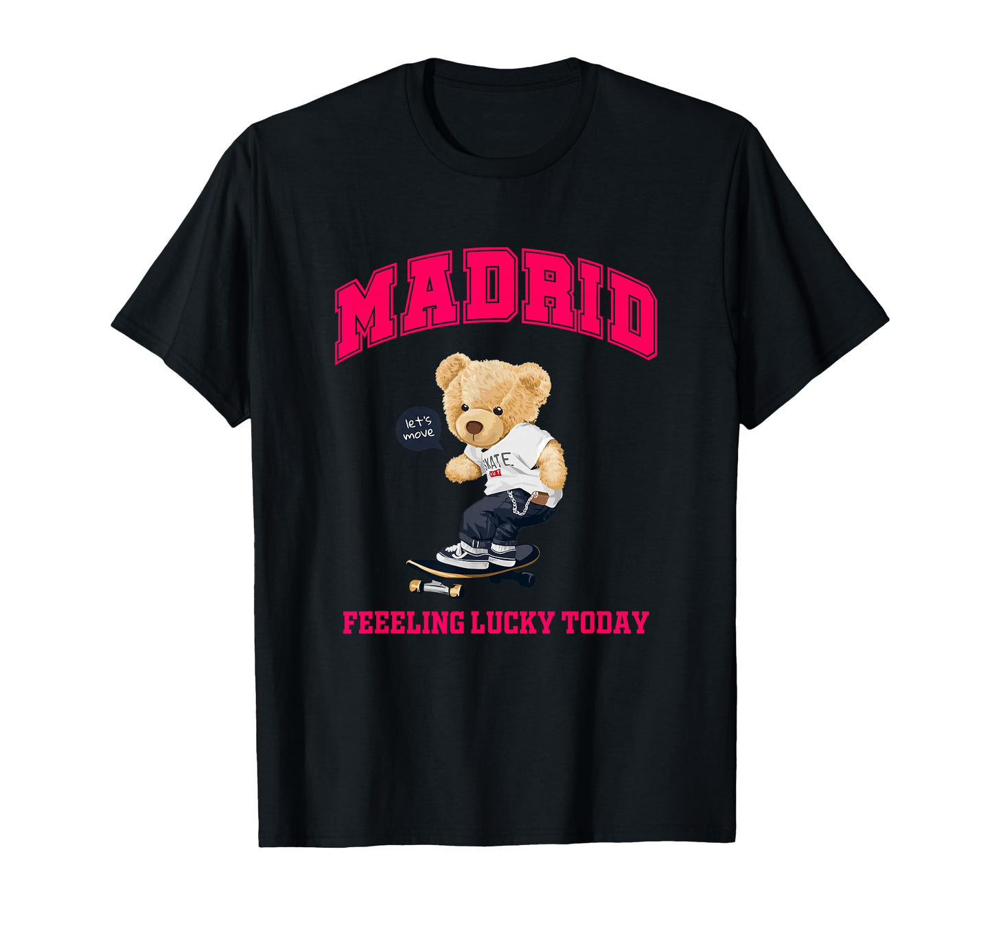 Cool Madrid Spain Teddy Bear Illustration Graphic Cartoon T-Shirt