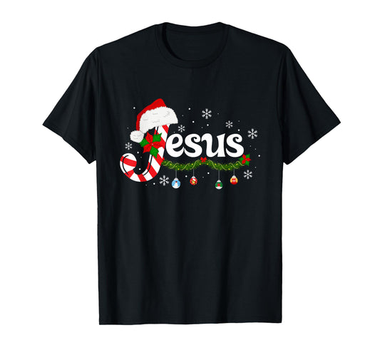 Christmas Letter J for Jesus Christian Candy Cane Santa Hat T-Shirt