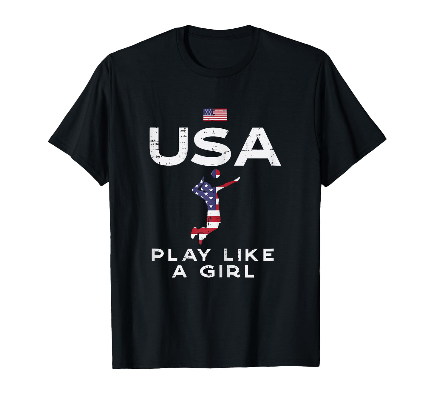 USA Flag Play Like Girl Volleyball Vintage Patritotic T-Shirt