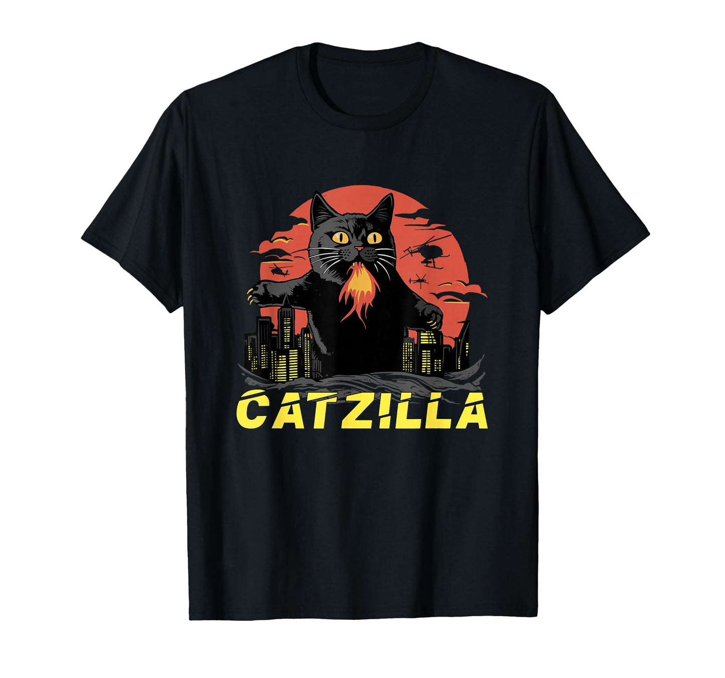 Japanese Cat Sunset Catzilla T-Shirt