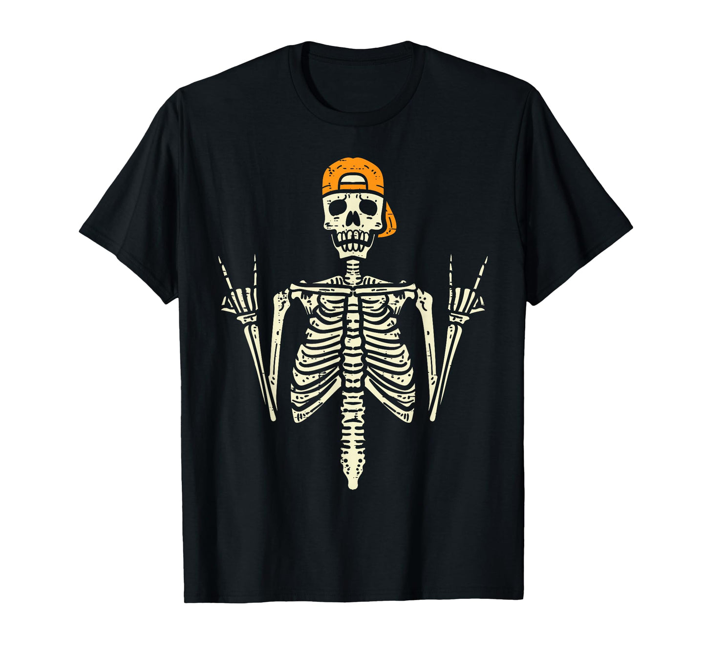 Rocker Skeleton Cap Skater Cool Halloween Punk Rock Men Boys T-Shirt