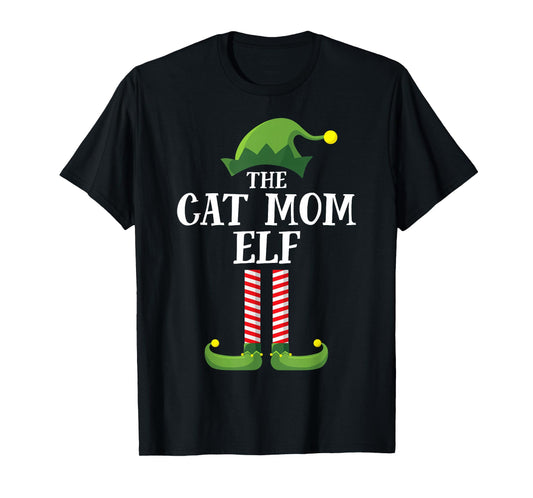 Cat Mom Elf Matching Family Group Christmas Party Pyjamas T-Shirt for Men Women Kids