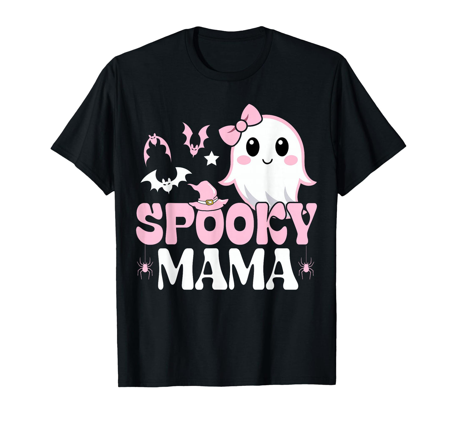 Spooky Mama Family Cute Pink White Ghost Boo Halloween T-Shirt