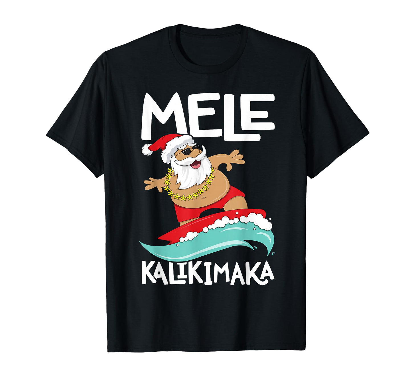 Mele Kalikimaka Hawaiian Christmas Hawaii Surfing Santa Short Sleeve T-Shirt Black
