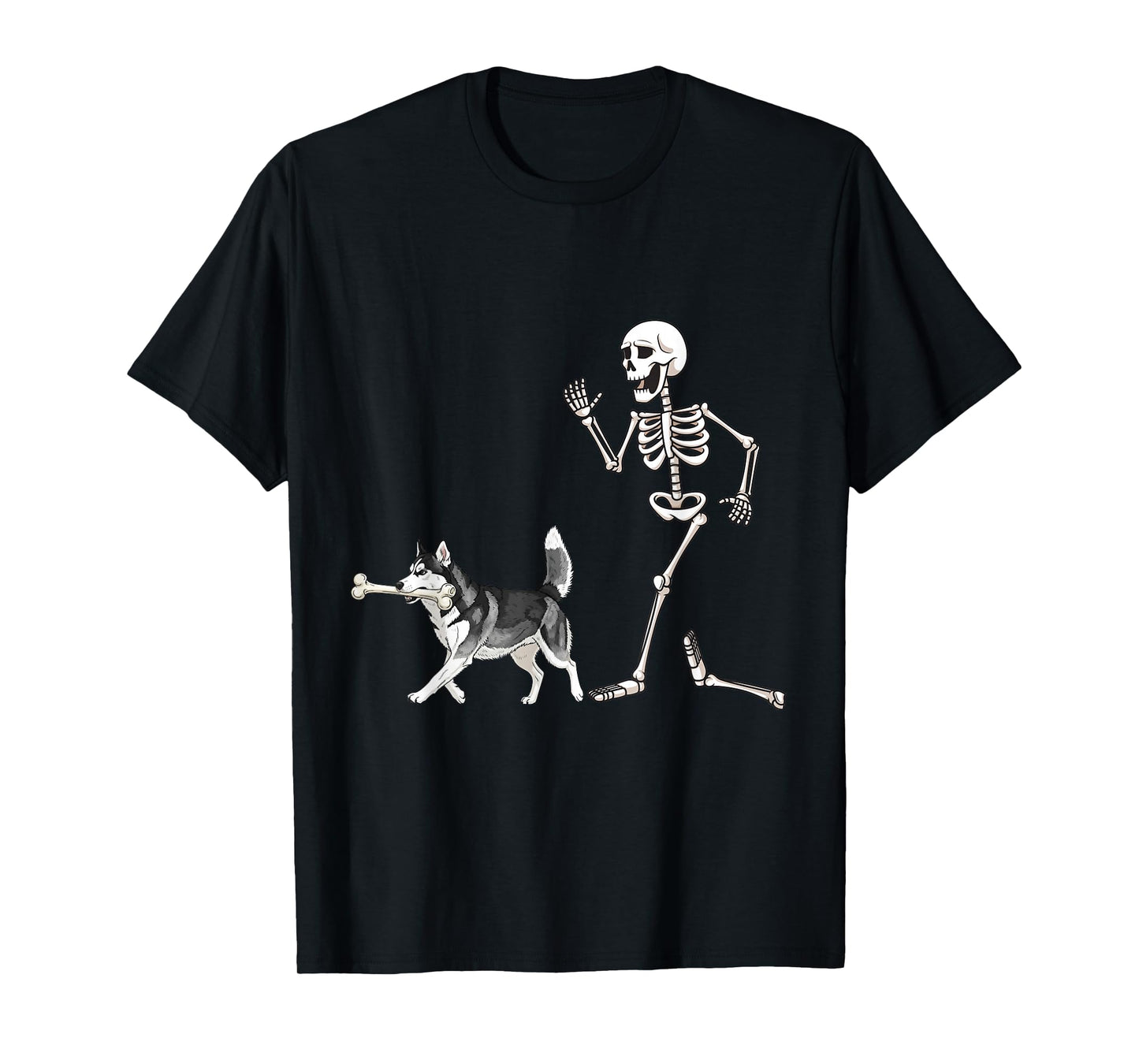 Funny Halloween Siberian Husky and Skeleton T-Shirt