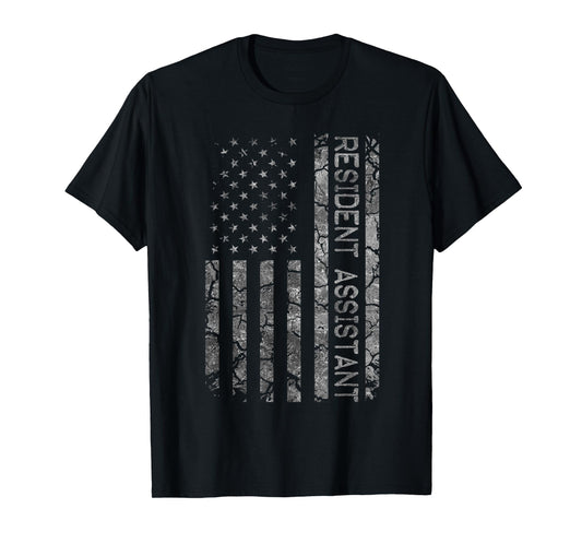 Funny Job Title Worker American Flag Resident Assistant T-Shirt for Women Men