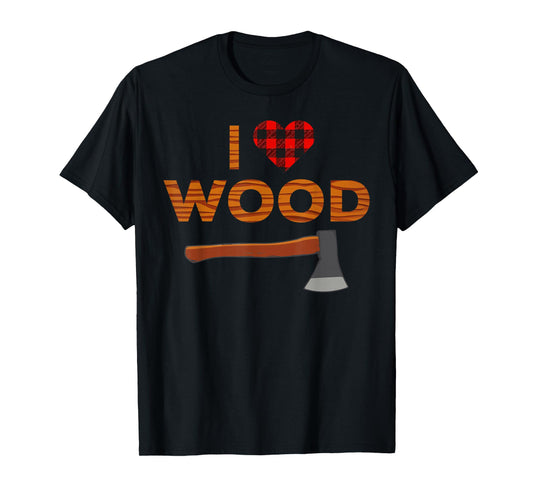 I Love Wood Lumberjack Heart Halloween Party Woodworking T-Shirt