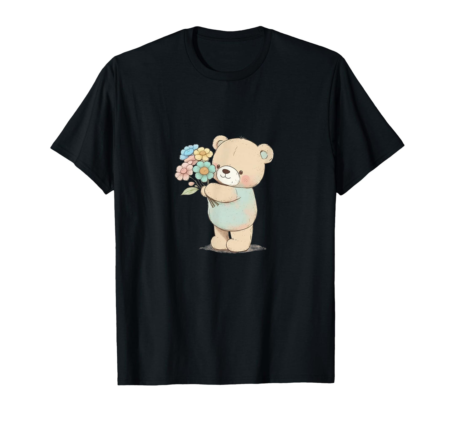 Cartoon Bear with Flowers T-Shirt
