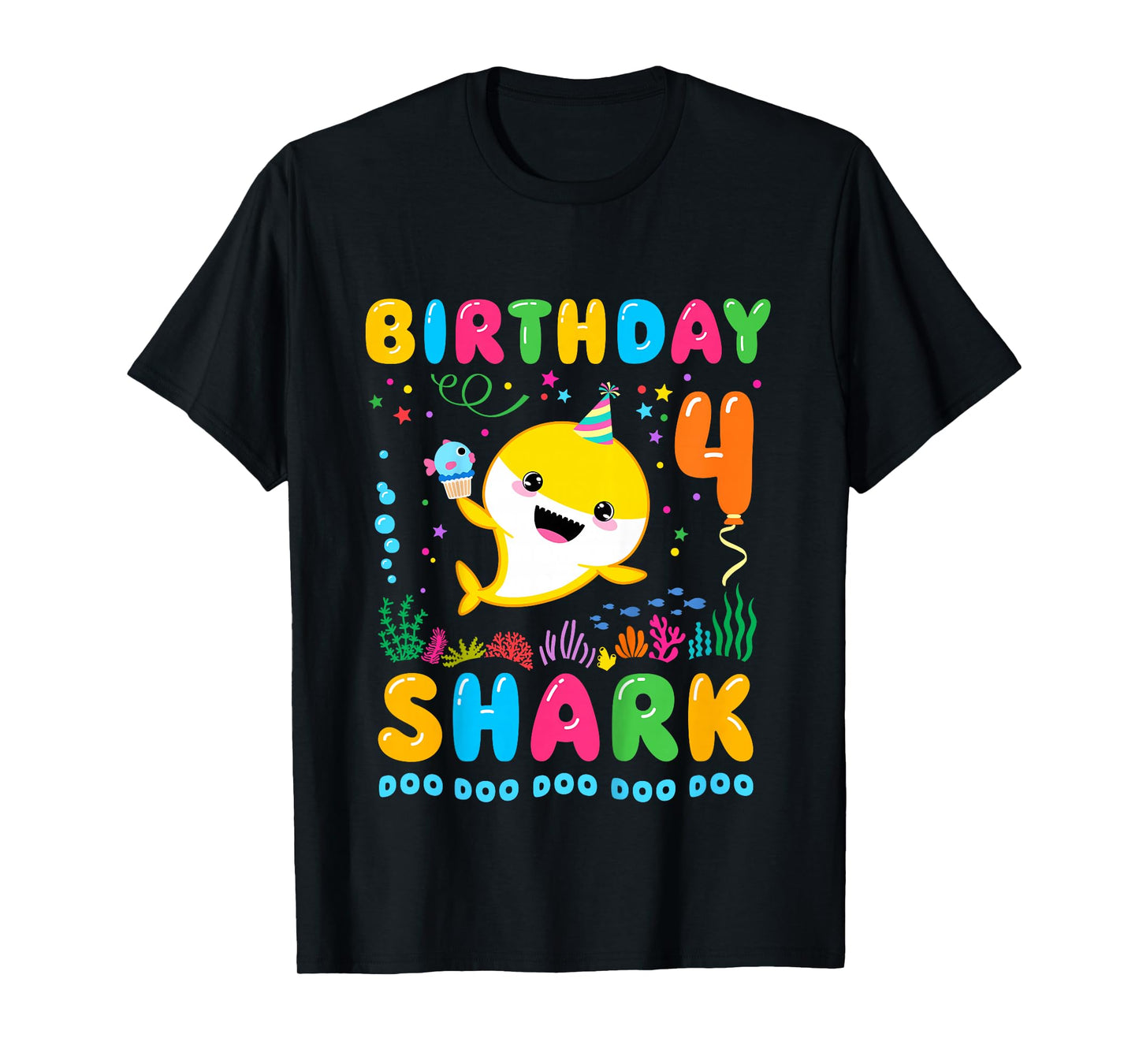 Kids Birthday Shark 4 Year Old Boy or Girl 4th Bday Kawaii T-Shirt