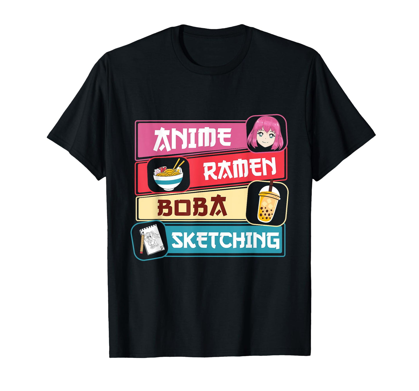 Anime Ramen Boba Sketching Otaku Kawaii Anime Lover T-Shirt