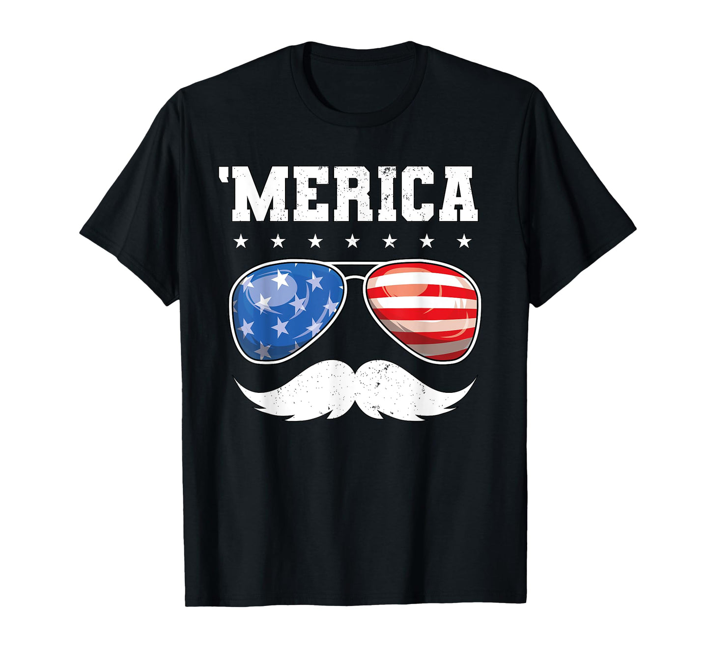 4th of July T shirt Men Boys Mustache Sunglasses USA Flag T-Shirt