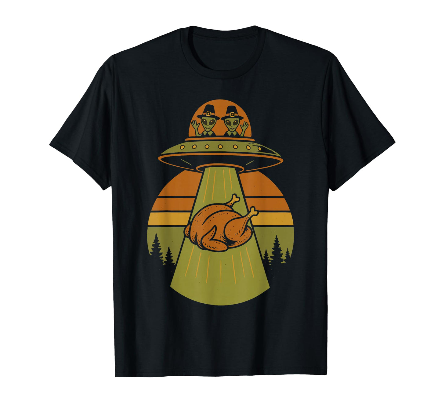 Thanksgiving Alien UFO Turkey Abduction Retro Design T-Shirt