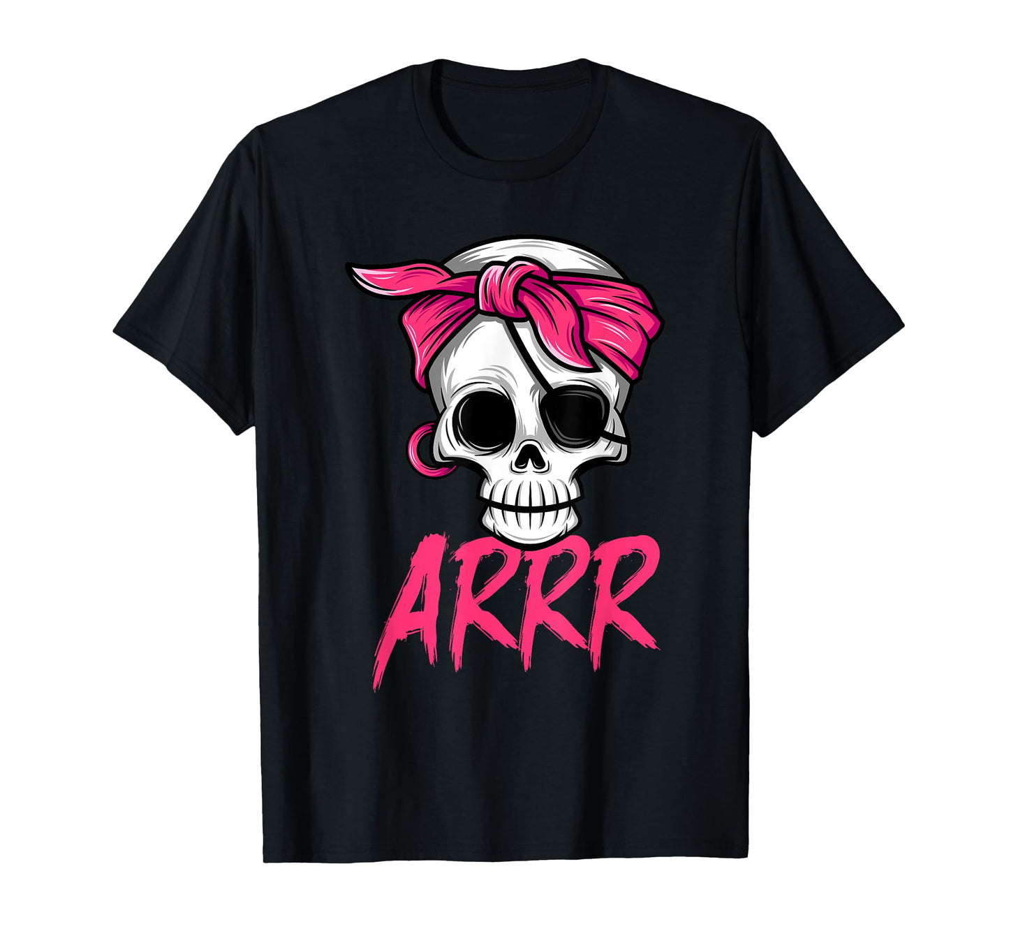 Pirate Dead with Eye Patch Pink Bandana Halloween Costume T-Shirt