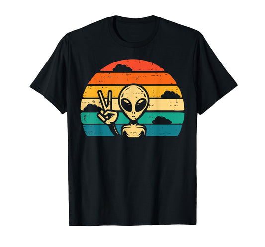 Alien Peace Sunset Retro Ufo Extraterrestrial Women Men Kids T-Shirt