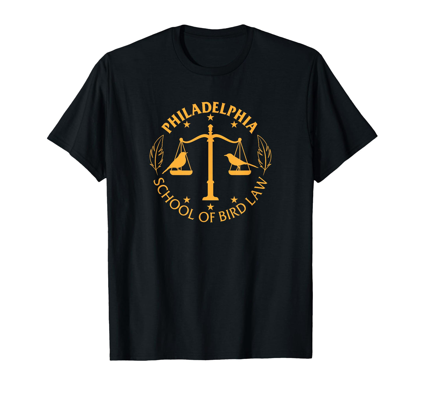 DARIBO Men's Black Short Sleeve Modern T-Shirt, Small, School Humor, Philadelphia School of Bird Law