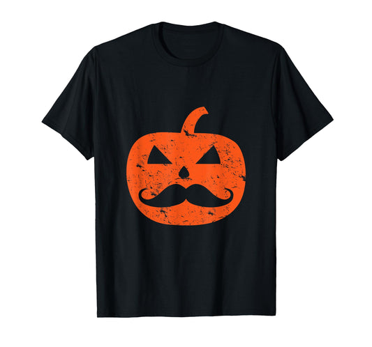 Jack O Lantern Mustache Pumpkin Vintage Distressed Halloween T-Shirt