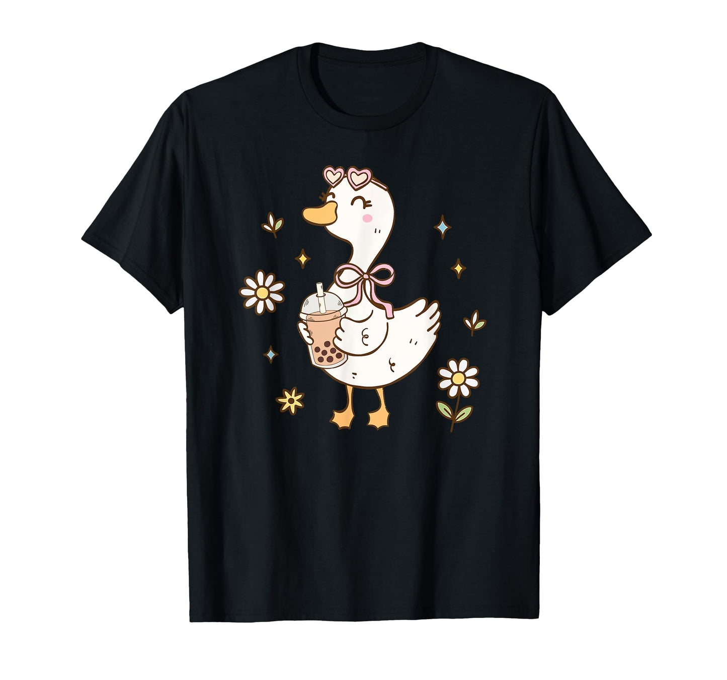 Funny Silly Goose Bubble Boba Tea Anime Cute Kawaii Goose T-Shirt