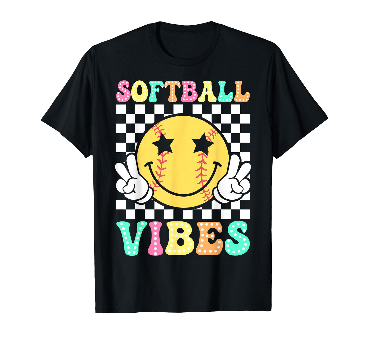 Softball Vibes Softball Retro Groovy Game Day Girls Women T-Shirt