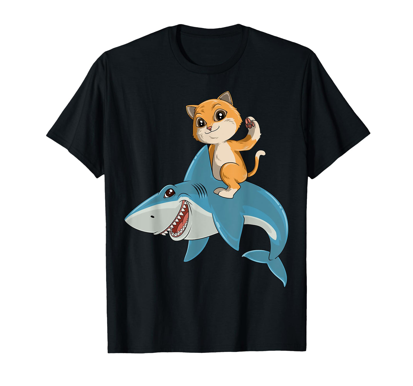 Cat Riding Shark Cat Lovers Shark Lovers T-Shirt for Men Women Kids