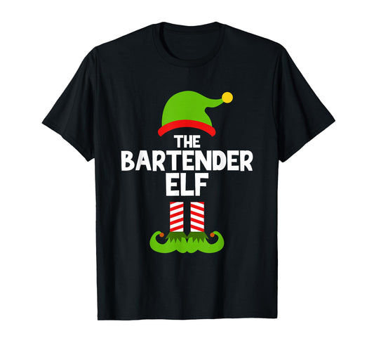 Funny The Bartender Elf Christmas Family Party Pajama T-Shirt