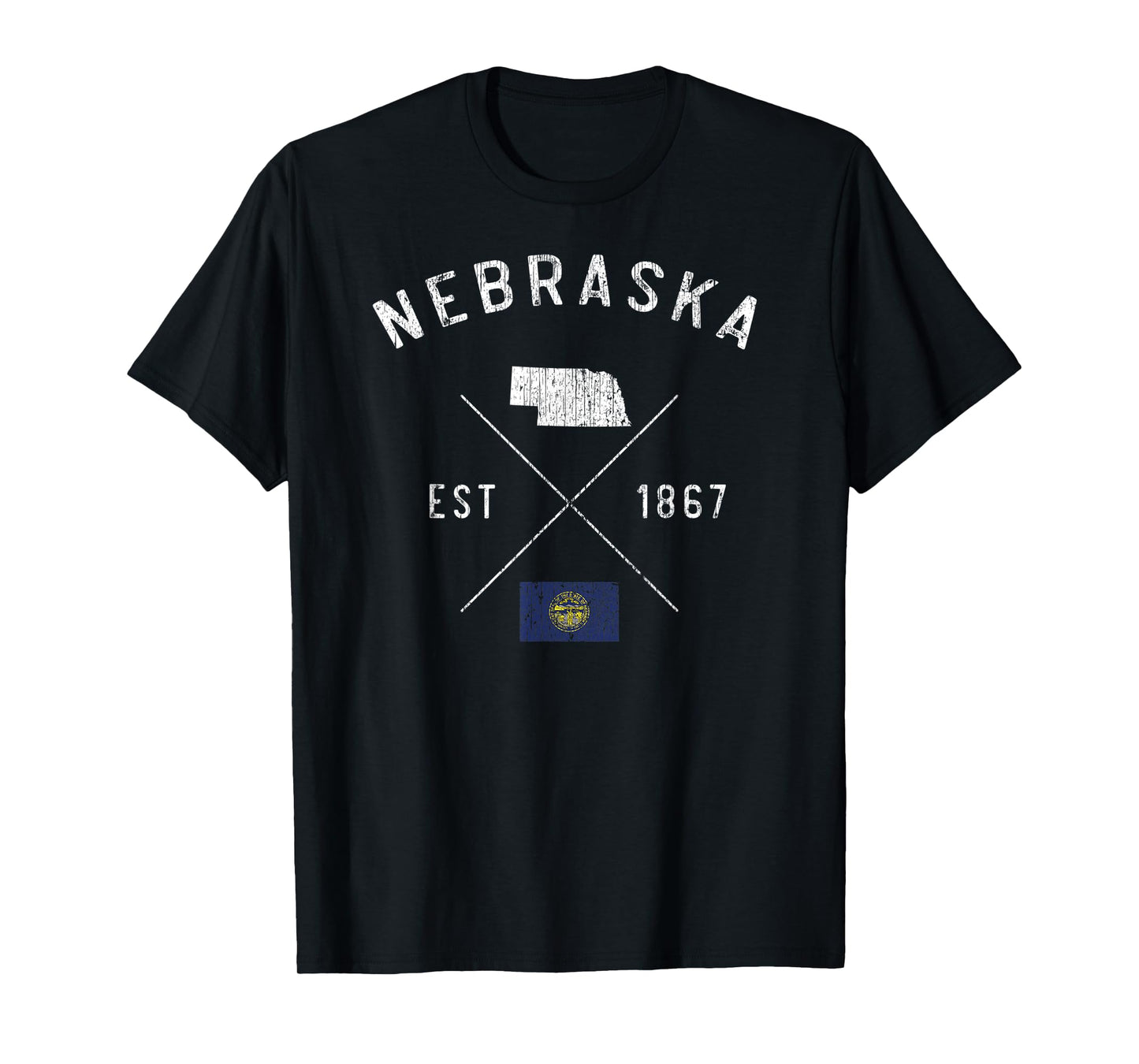 Nebraska State Flag and Year Vintage Distressed. T-Shirt