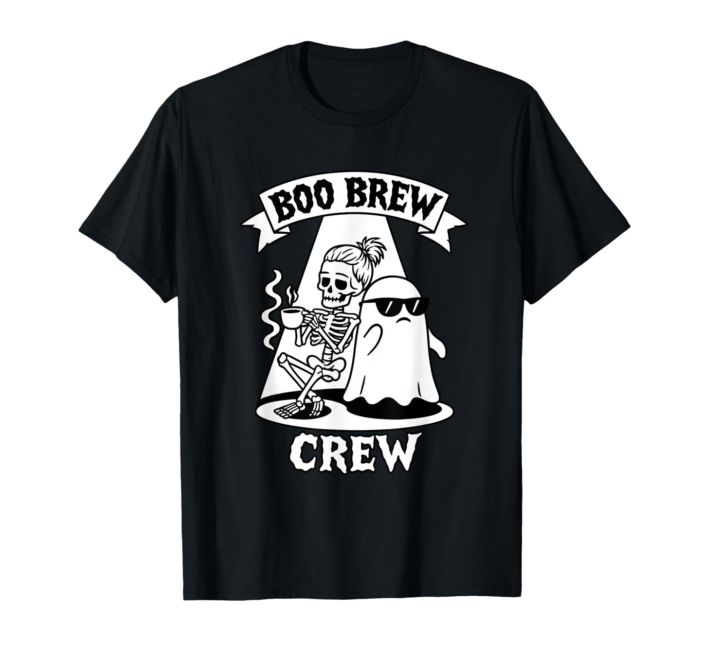 Boo Brew Crew Skeleton Ghost Halloween Coffee Lovers T-Shirt