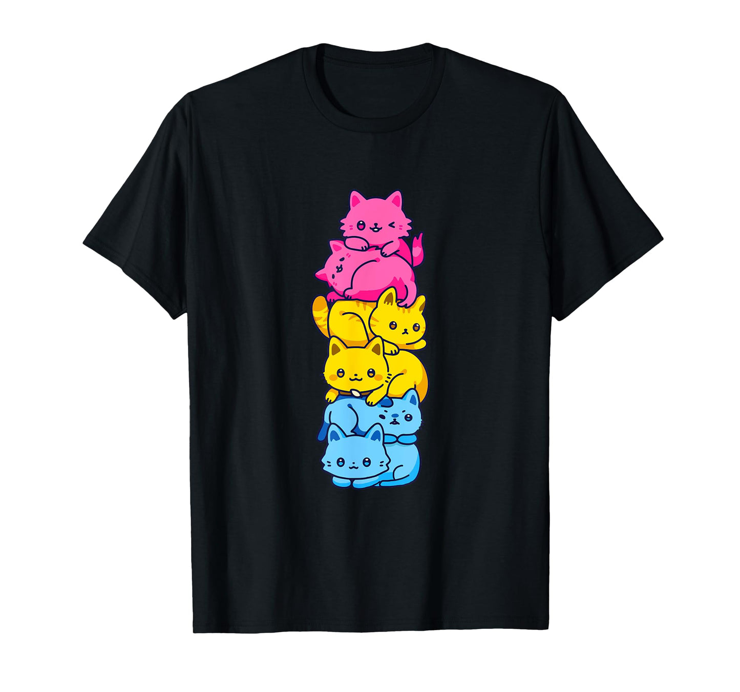 Pansexual Pride Cat LGBT Pan Flag Nonbinary Cute Cats Pile T-Shirt for Men Women