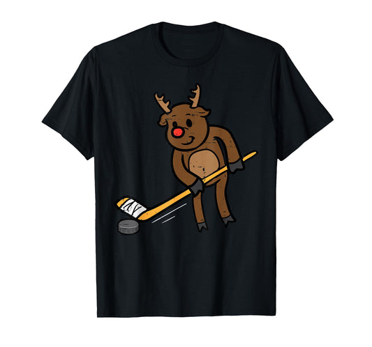 Christmas Reindeer Ice Hockey Funny Xmas Sport Men Boys Kids T-Shirt