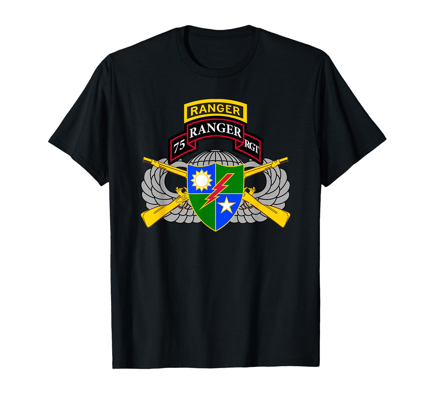 US Army Ranger - 75th Scroll, Tab, Airborne Wings, Rifles T-Shirt