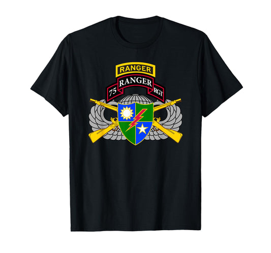 US Army Ranger - 75th Scroll, Tab, Airborne Wings, Rifles T-Shirt