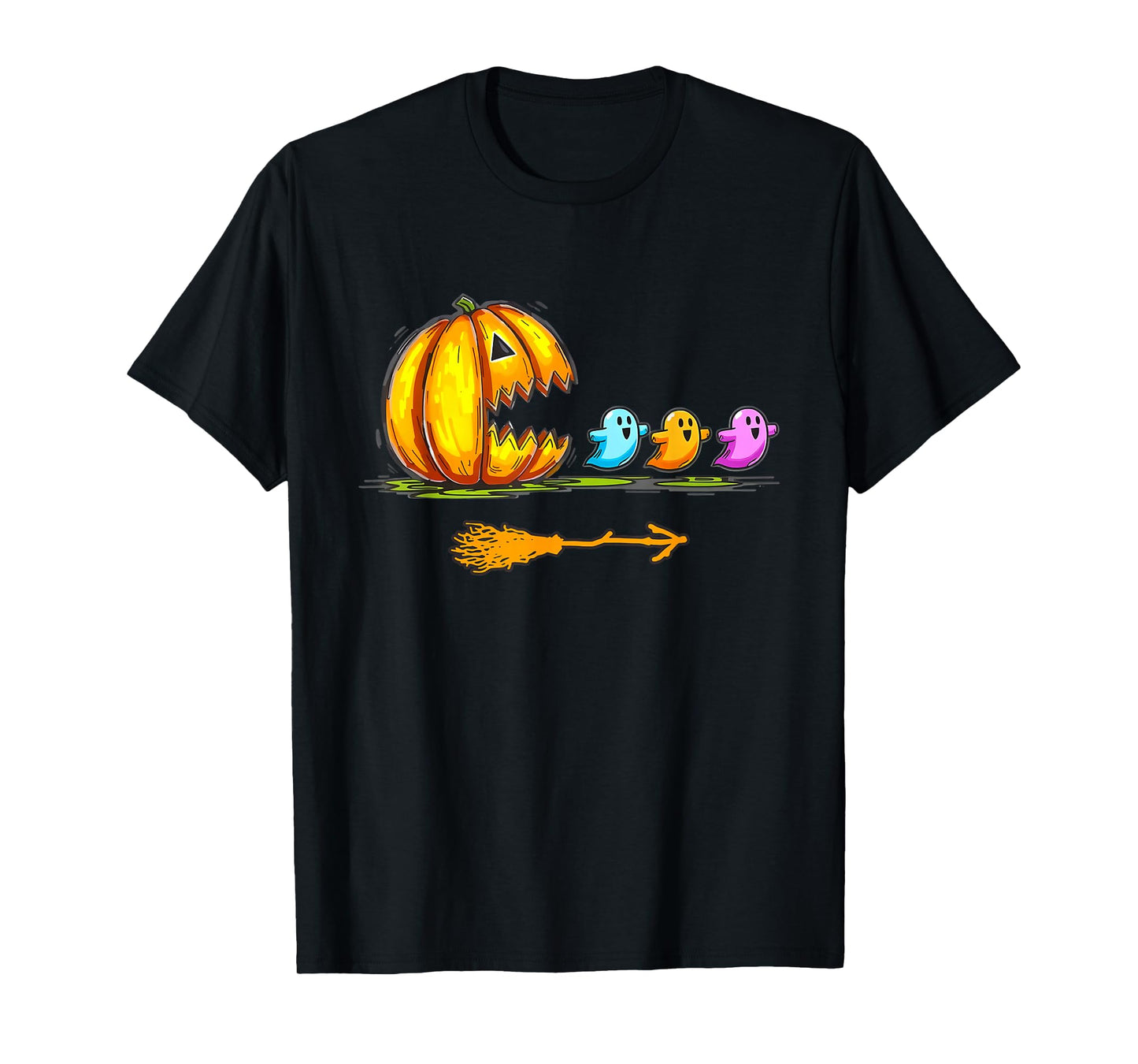 Pumpkin Eating Ghost Gamer Halloween Gaming Boys Teen Kids T-Shirt
