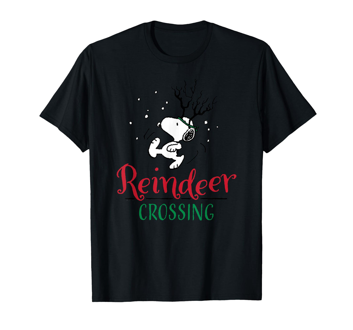 Peanuts Reindeer Crossing T-Shirt - Unisex-Adults, Unisex-Kids, Blue, Small, Short Sleeve