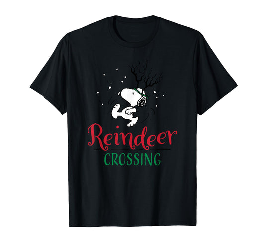 Peanuts Reindeer Crossing T-Shirt - Unisex-Adults, Unisex-Kids, Blue, Small, Short Sleeve