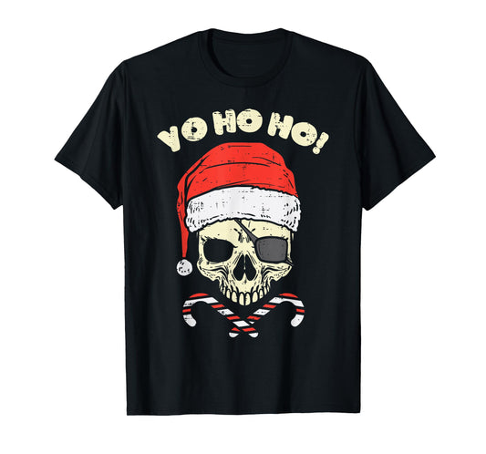 Yo Ho Ho Pirate Santa Skull Candy Christmas Xmas Pajama Gift T-Shirt