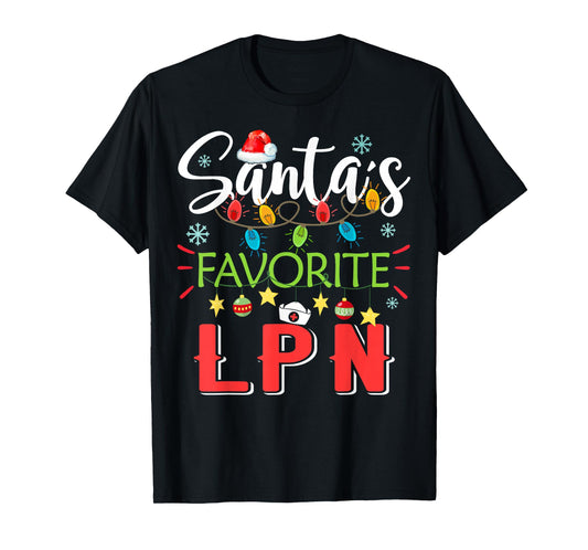 Santa's Favorite LPN Nurse Xmas Light Santa Hat Christmas T-Shirt