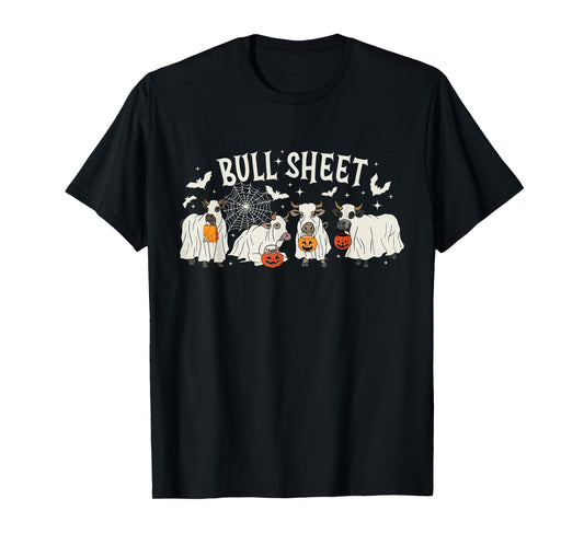Funny Halloween Cow Bull Sheet Cow Ghost Spooky Season Farm T-Shirt