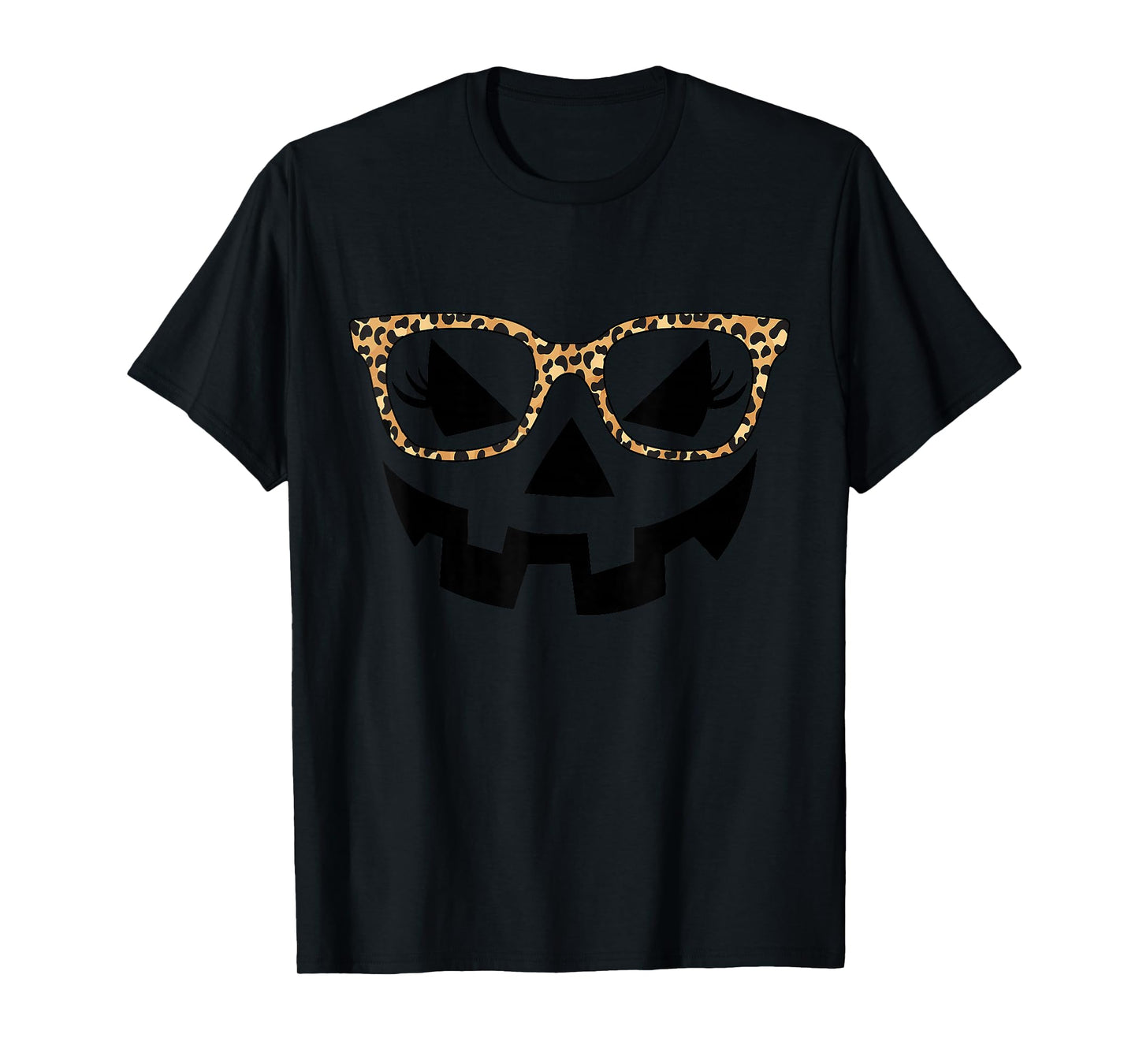 Jack O Lantern Face Pumpkin Halloween Leopard Print Glasses T-Shirt
