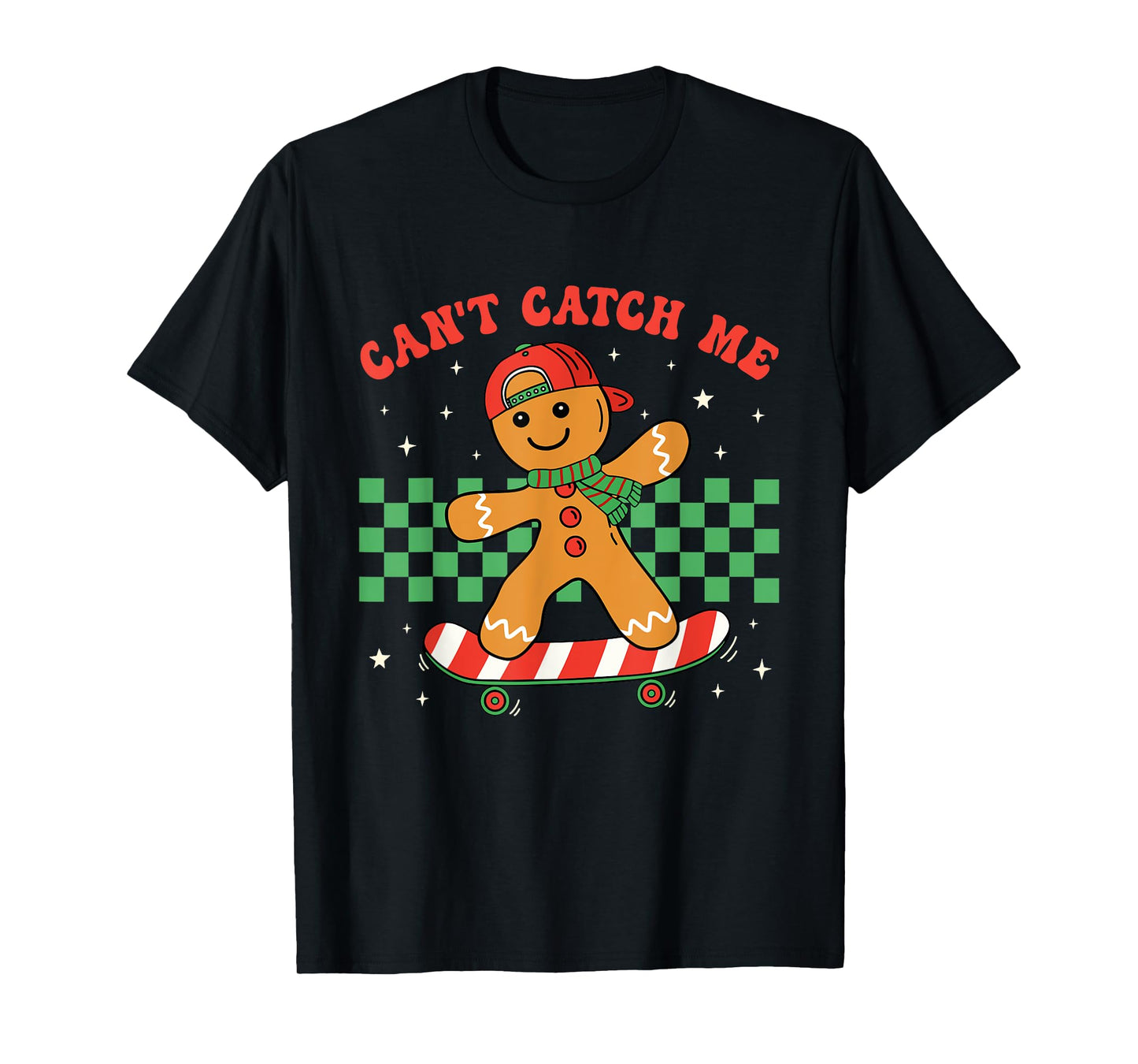 Can't Catch Me Merry Christmas Boy Skateboarding Gingerbread T-Shirt