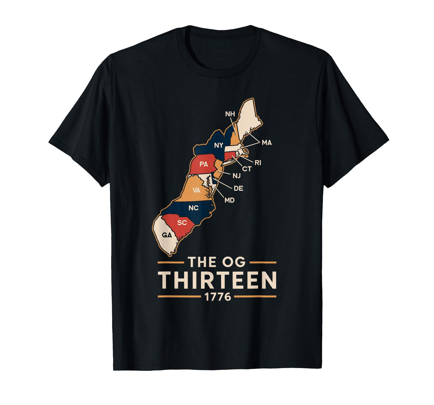 The OG Thirteen 1776 Colonial States Map Patriotic Design T-Shirt