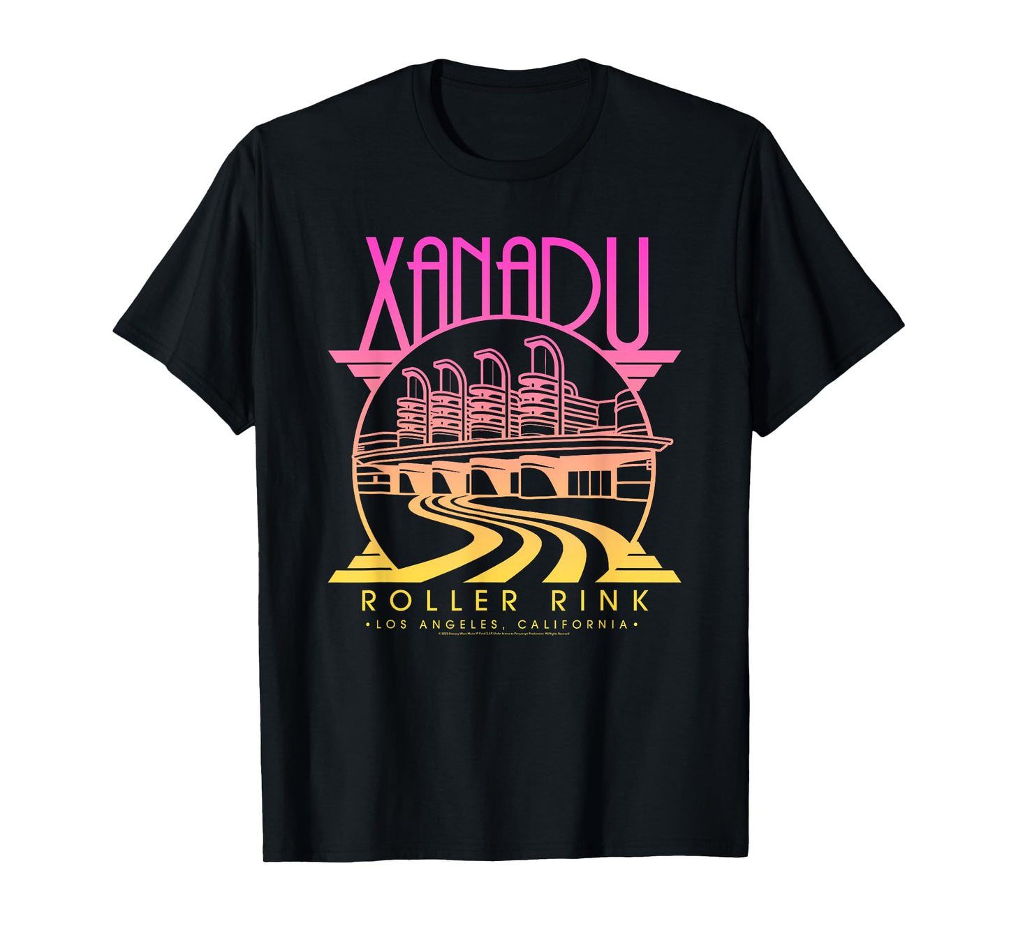 Olivia Newton-John Xanadu Roller Rink Pink Yellow Fade Logo T-Shirt
