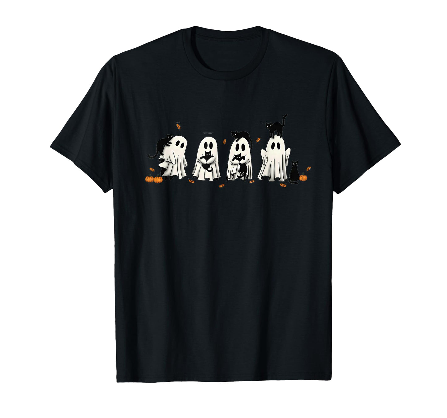 Halloween Black Cat and Ghost Spooky Season Cute Autumn T-Shirt