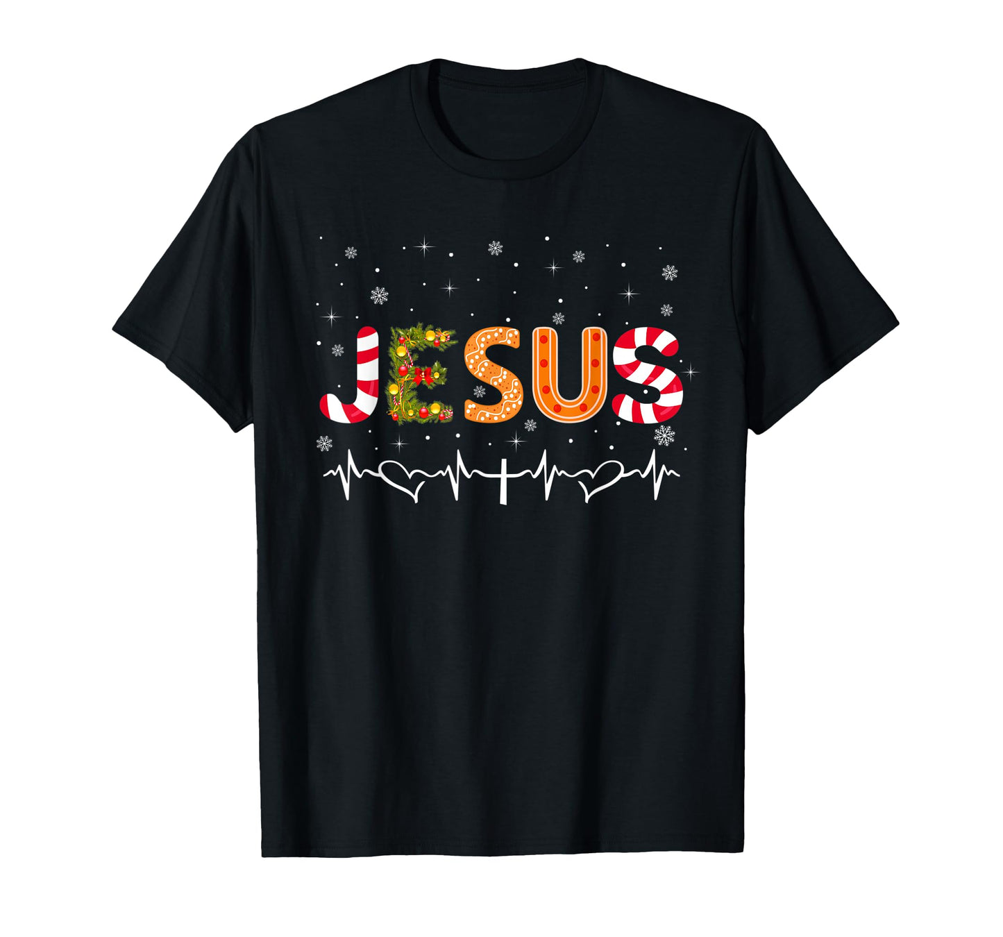 Jesus Heartbeat Christ Christian Candy Cane Christmas Lights T-Shirt
