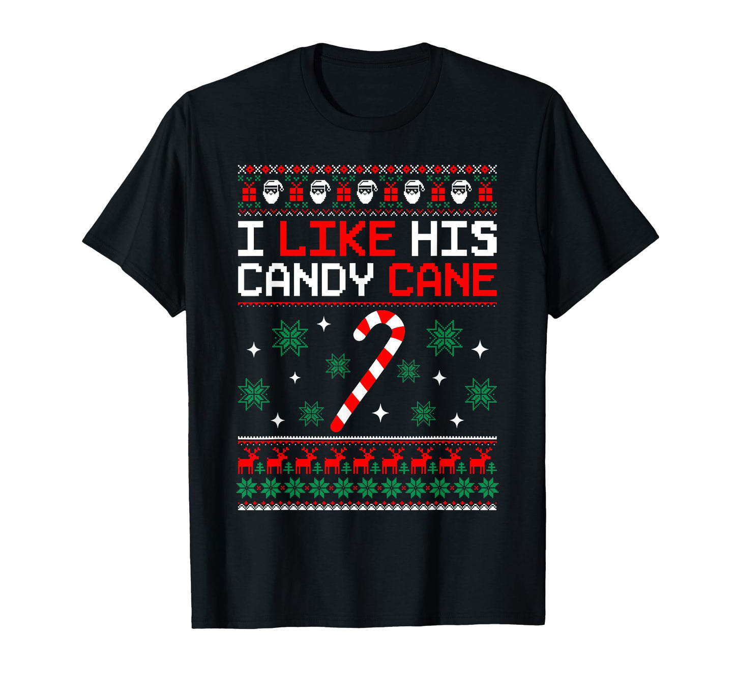 Merry Xmas Funny Couples Christmas Matching I Like His Candy Cane Black Unisex-Adults Small Crew Neck T-Shirt