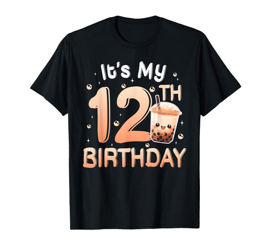 It's My 12th Birthday Bubble Boba Tea Party 12 Year Old Girl T-Shirt