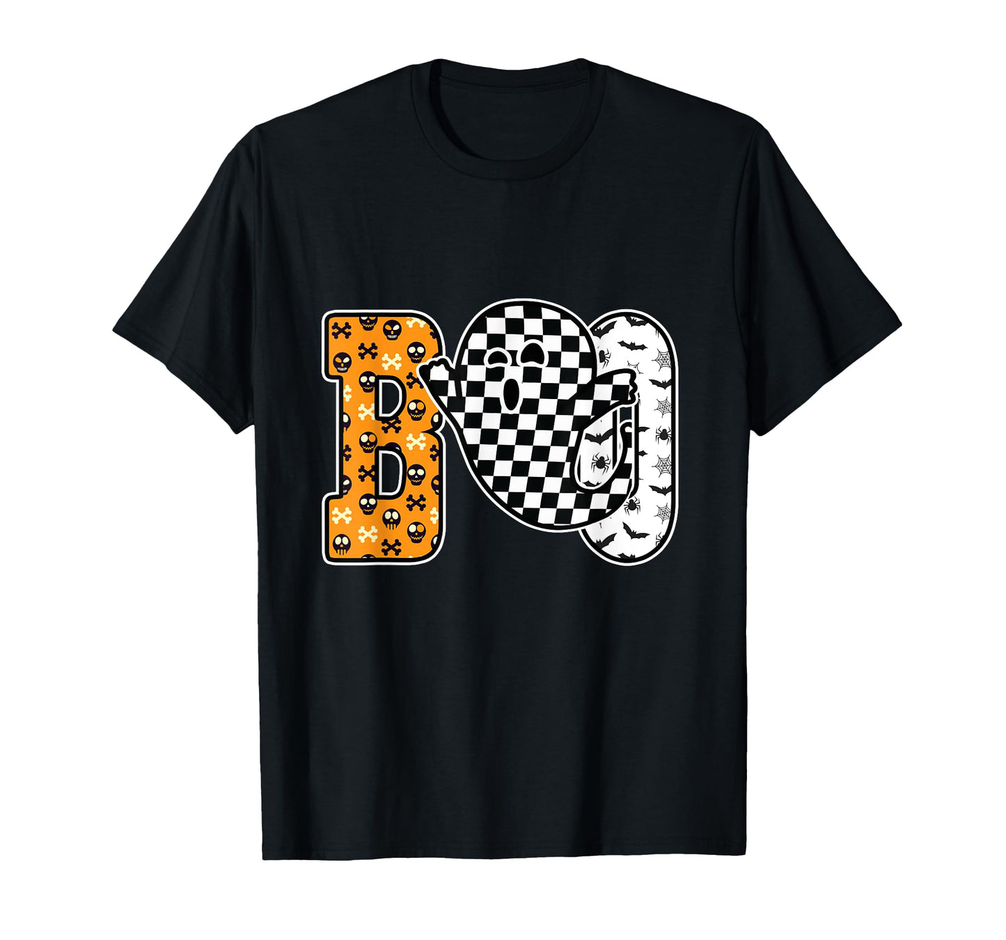 Y2K Halloween Boo with Checkered Ghost Design T-Shirt