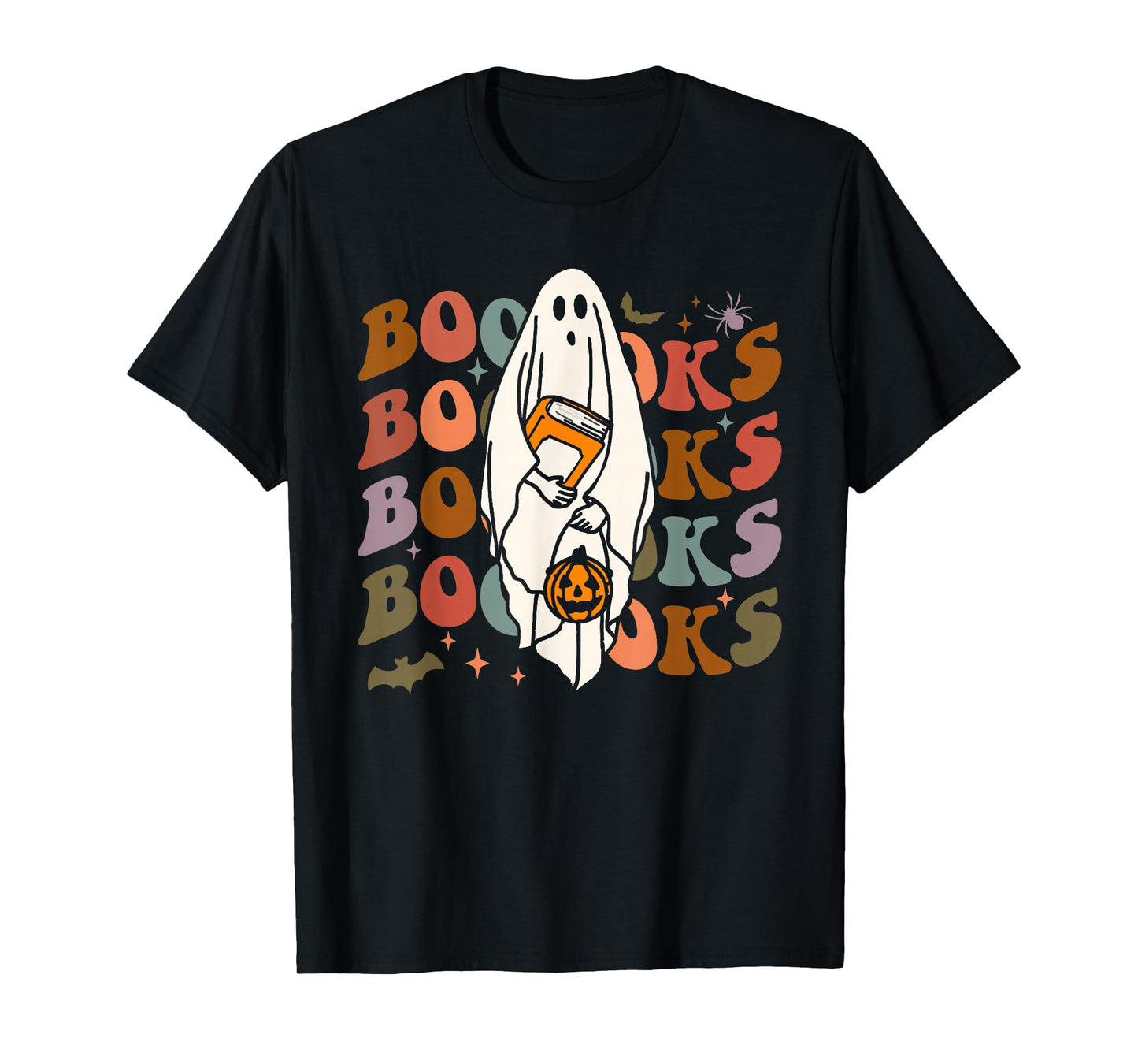 Booooks Ghost Halloween Groovy Vintage Teacher Book Reading T-Shirt