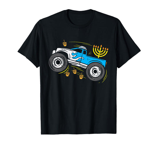 Kids Monster Truck Menorah Dreidel Toddler Boys Hanukkah Kids T-Shirt