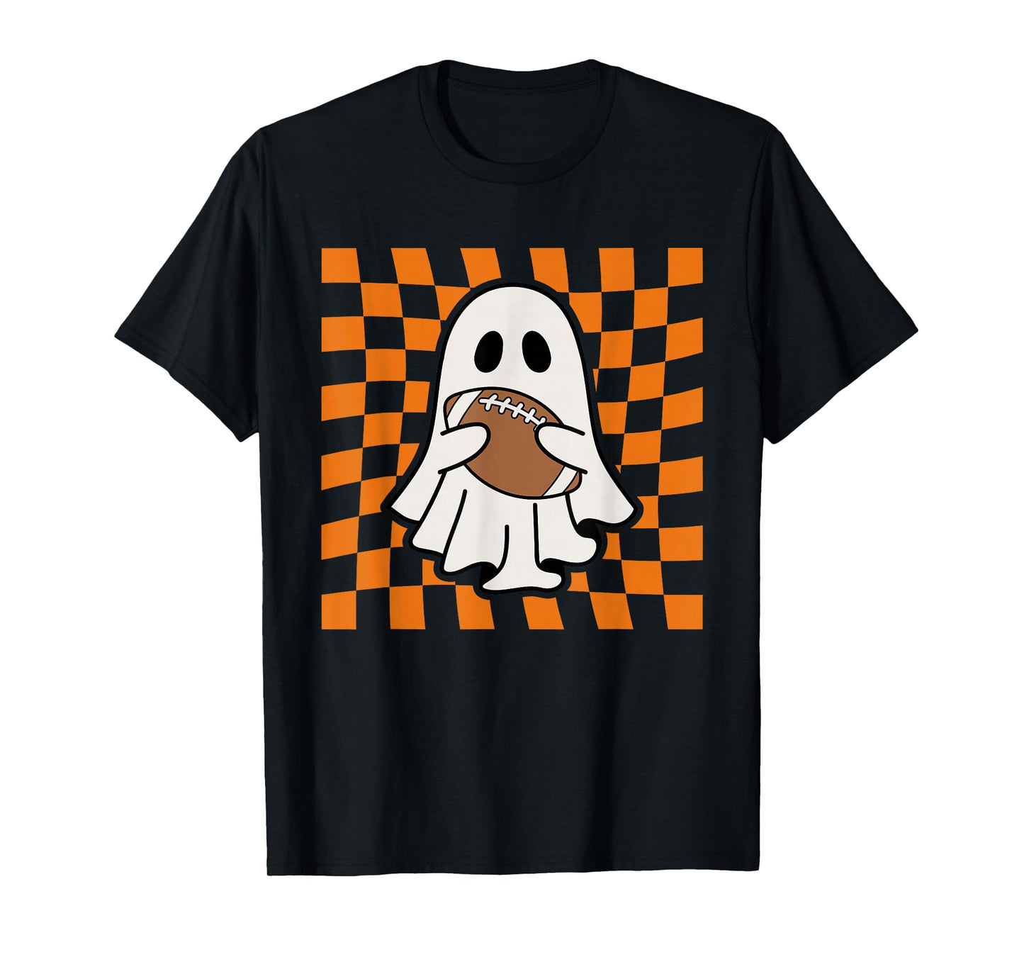 Groovy Halloween Ghost Football Checkered Boo Game Day Sport T-Shirt