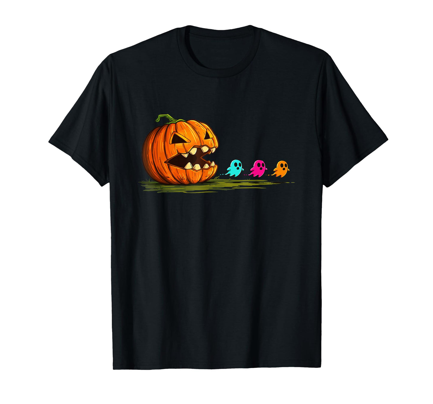 Retro Halloween Pumpkin Chasing Ghost T-Shirt